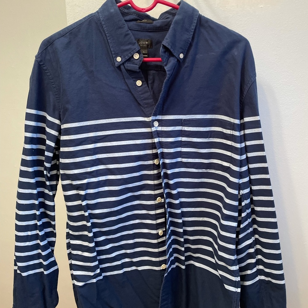 Men’s j crew button down navy and white stripe